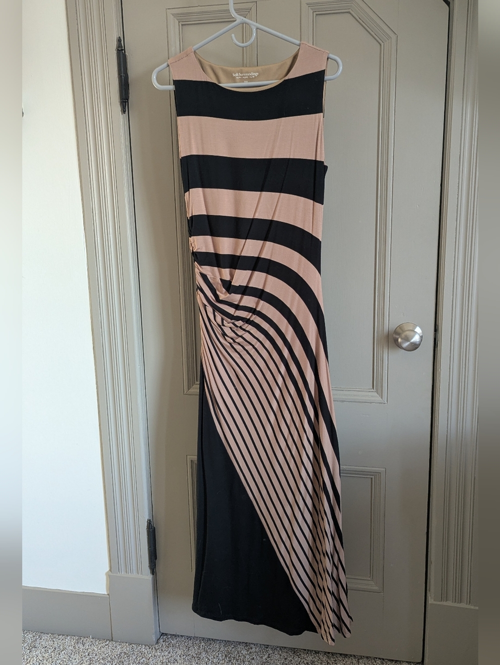 Soft Surroundings Black and Beige Striped Maxi Dress